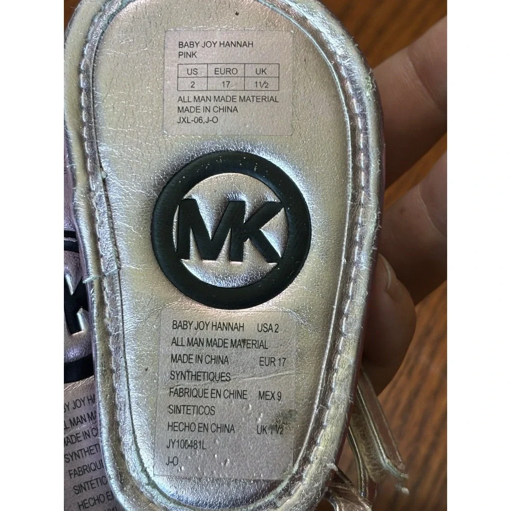 Michael Kors Baby Joy Hannah Pink Metallic Sandals Crib Shoes Size 2 Infant Logo
